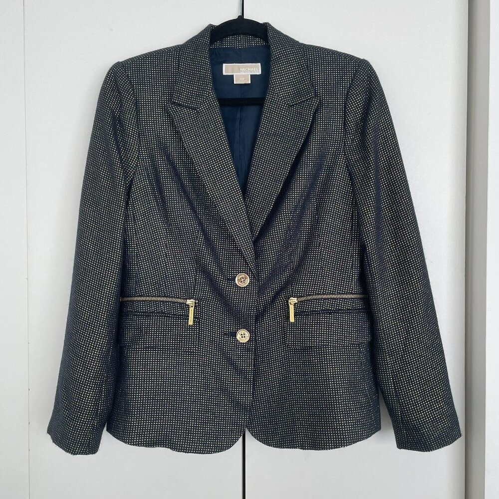 MICHAEL KORS NWOT Jacket Blazer Navy & Gold Zipper Size 10P